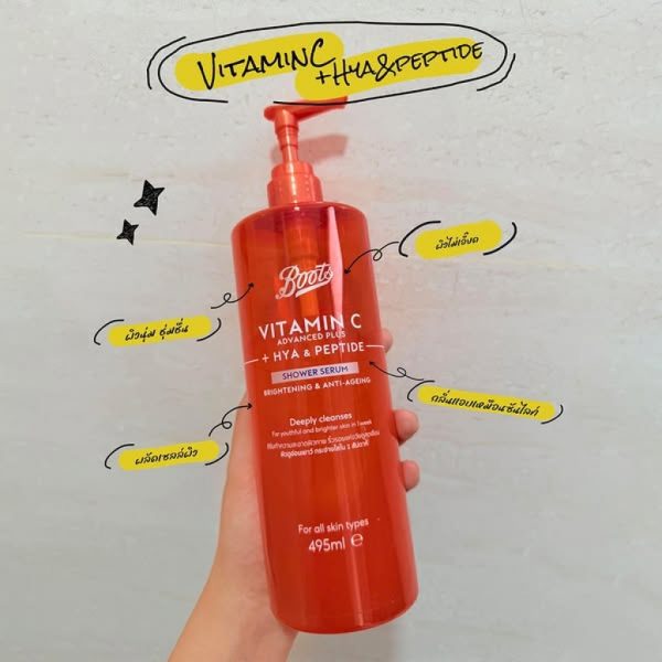 【日本代購】泰國Boots維他命C高效玻尿酸胜肽身體沐浴乳495ml